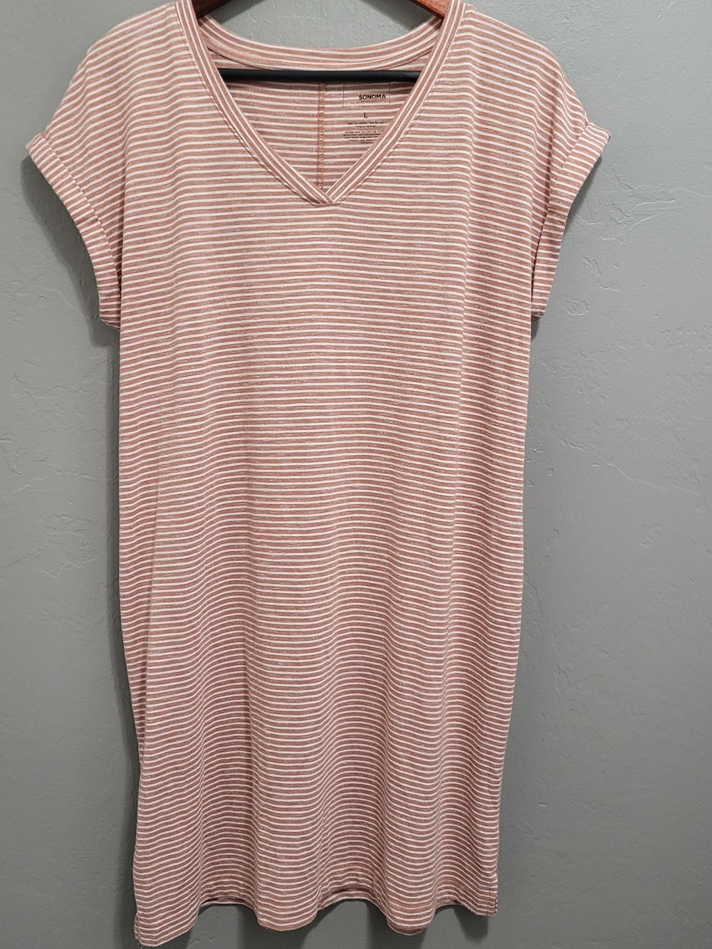 Sonoma White Striped V‑Neck Mini Dress Short Sleeve